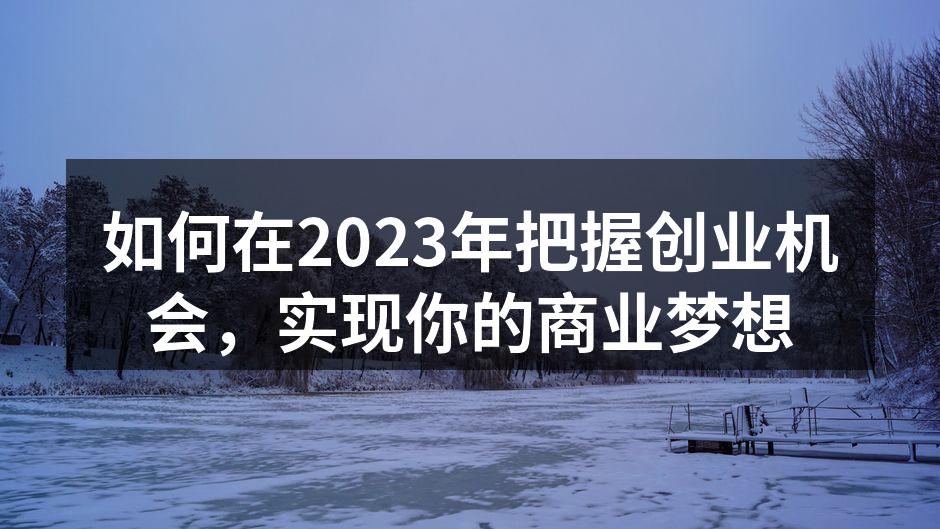 如何在2023年把握创业机会，实现你的商业梦想